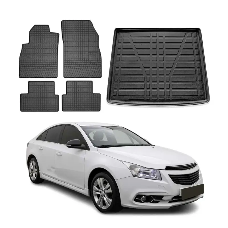Sofort Bestellen Fußmatten & Kofferraumwanne Set für Chevrolet Cruze Limo 2009-2024 Gummi TPE 5x