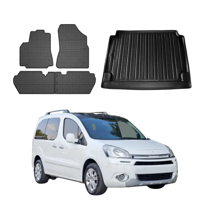 Versand Am Gleichen Tag Fußmatten & Kofferraumwanne Set für Citroen Berlingo 2008-2018 Untere Gummi 5x