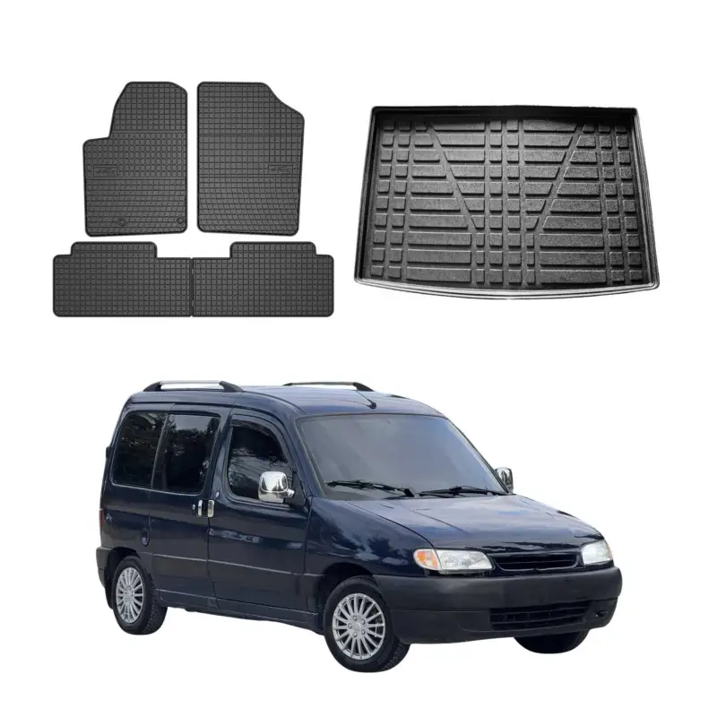 Fußmatten & Kofferraumwanne Set für Citroen Berlingo 1996-2009 Gummi Schwarz 5x Sonderaktion
