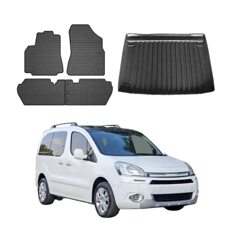 Fußmatten & Kofferraumwanne Set für Citroen Berlingo 2008-2018 Obere Gummi 5x Bestpreis