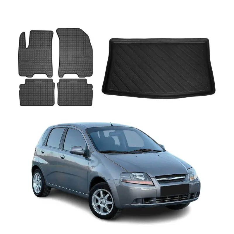 Fußmatten & Kofferraumwanne Set für Chevrolet Kalos 2005-2008 Gummi Schwarz 5x Sale