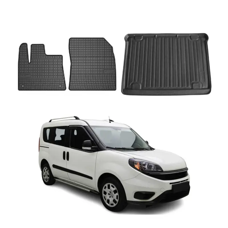 Nur Für Kurze Zeit Fußmatten & Kofferraumwanne Set für Fiat Doblo 2010-2024 Gummi TPE Schwarz 3x