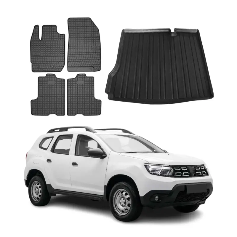 Fußmatten & Kofferraumwanne Set für Dacia Duster II 2018-24 Gummi Schwarz TPE 5x Garantierte Lieferung