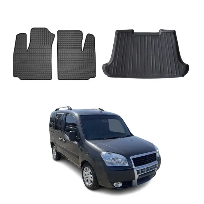 Solange Der Vorrat Reicht Fußmatten & Kofferraumwanne Set für Fiat Doblo 2000-2010 Gummi TPE Schwarz 3x