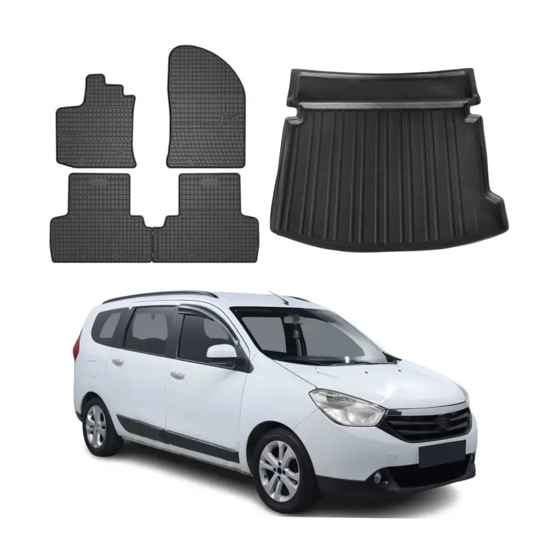 Garantierte Lieferung Fußmatten & Kofferraumwanne Set für Dacia Lodgy 2012-2024 5tür Gummi Schwarz 5x