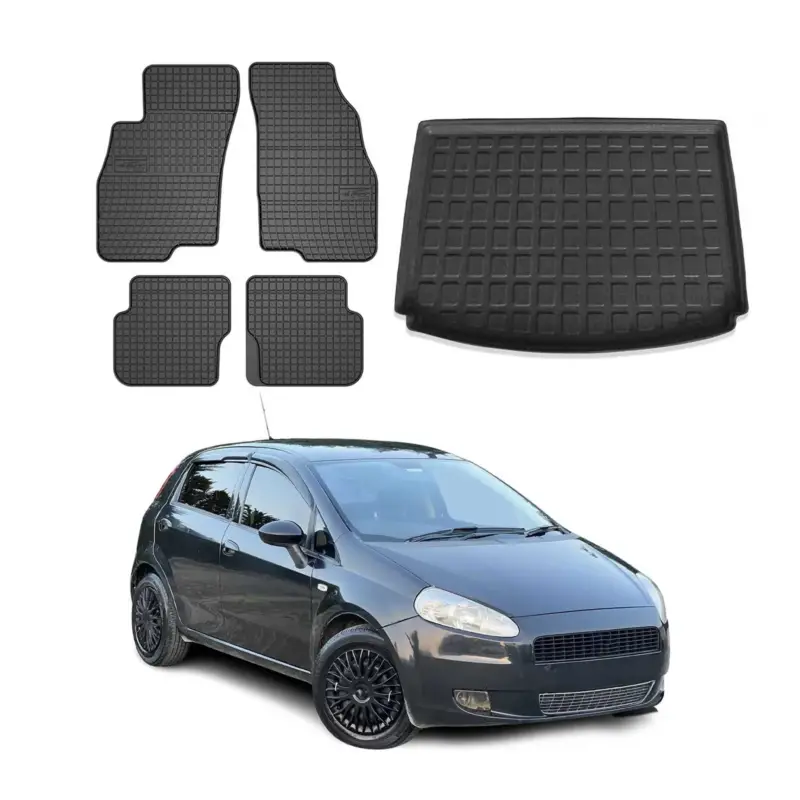 Rabatt Fußmatten & Kofferraumwanne Set für Fiat Grande Punto 2006-2010 Gummi Schwarz 5x