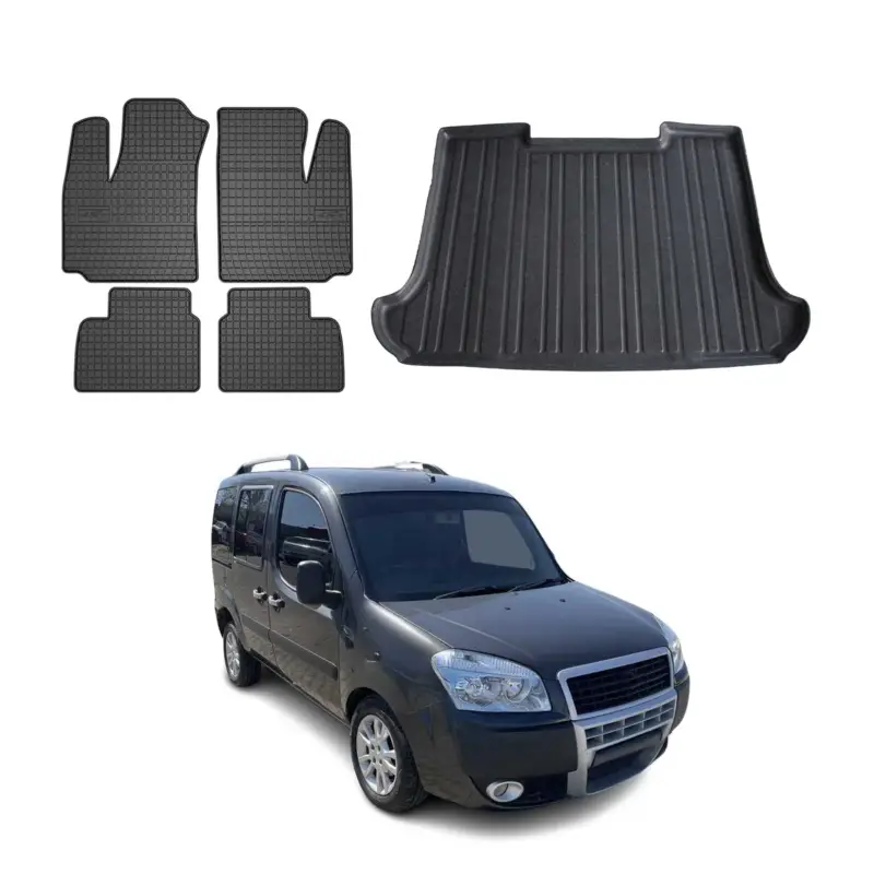 Fußmatten & Kofferraumwanne Set für Fiat Doblo 2000-2010 Gummi TPE Schwarz 5x Nur Heute