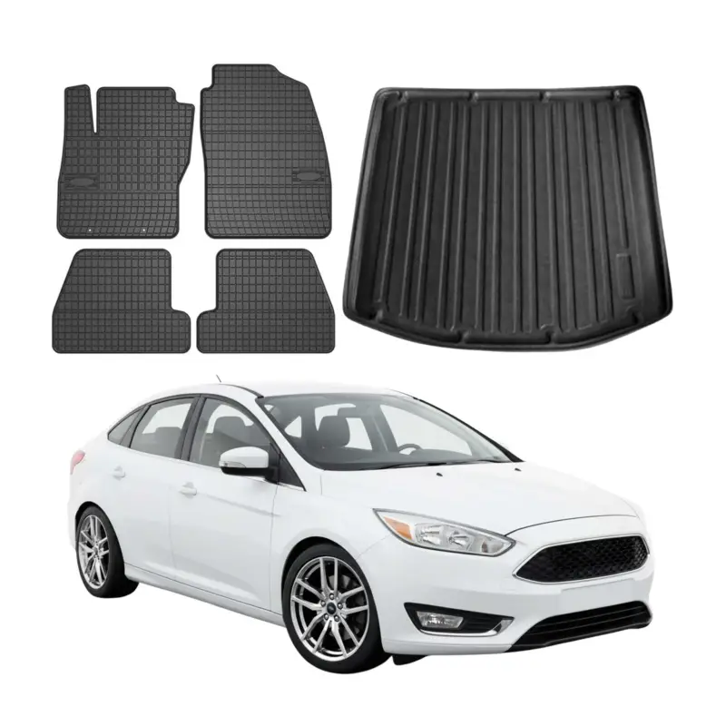 Echt Fußmatten & Kofferraumwanne Set für Ford Focus mk3 2011-2018 Limo Gummi 5x