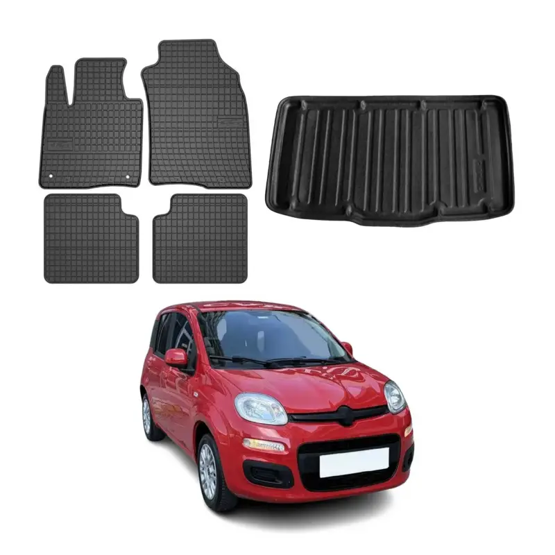 Mega-Angebot Fußmatten & Kofferraumwanne Set für Fiat Panda 2012-2026 5tür Gummi Schwarz 5x