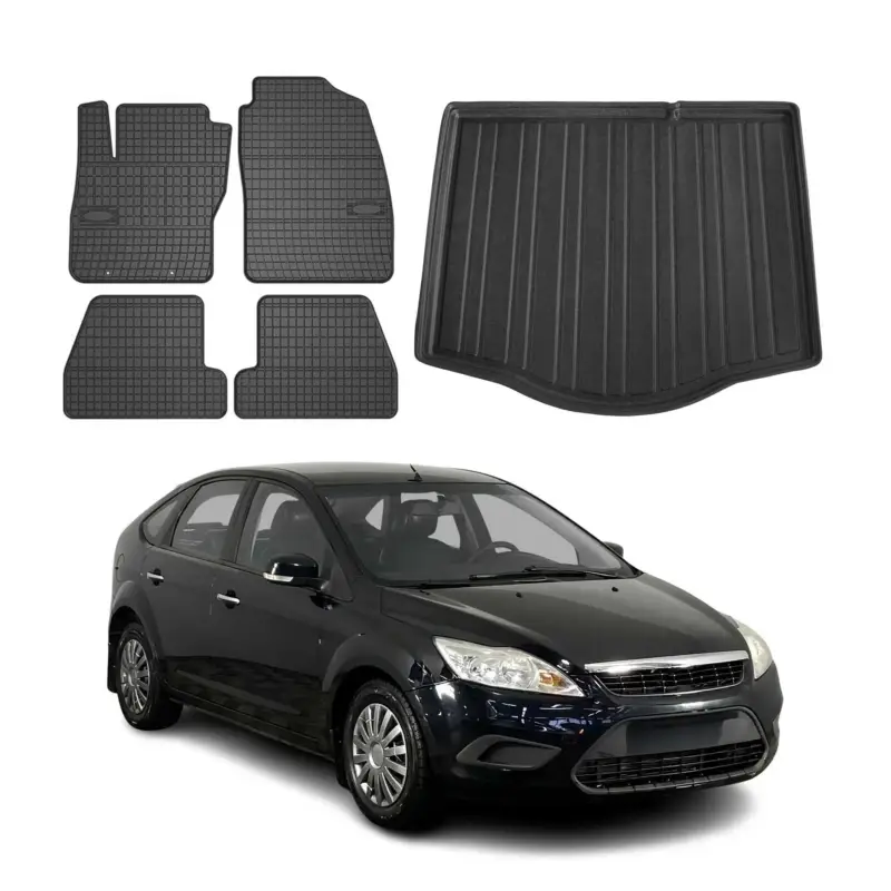Fußmatten & Kofferraumwanne Set für Ford Focus mk2 2004-2011 Fünftürer Gummi 5x Must-Have