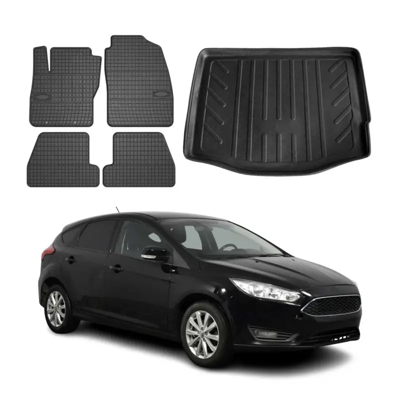 Fußmatten & Kofferraumwanne Set für Ford Focus mk3 2011-2018 Fünftürer Gummi 5x Sale