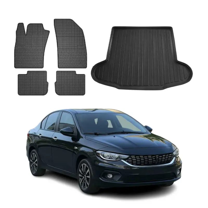 Ausverkauf Fußmatten & Kofferraumwanne Set für Fiat Tipo Stufenheck 2015-2026 Gummi 5x