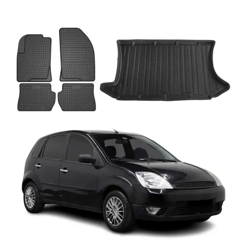 Rabatt Fußmatten & Kofferraumwanne Set für Ford Fiesta 2001-2008 Schrägheck Gummi 5x