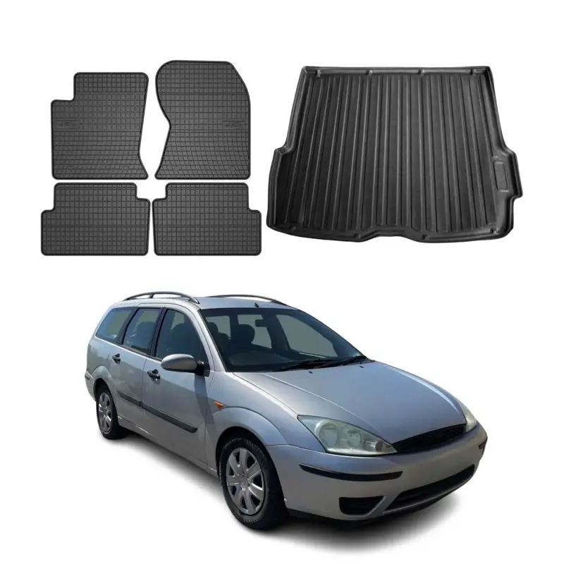 Fußmatten & Kofferraumwanne Set für Ford Focus mk1 1998-2004 Turnier Gummi 5x Solange Der Vorrat Reicht