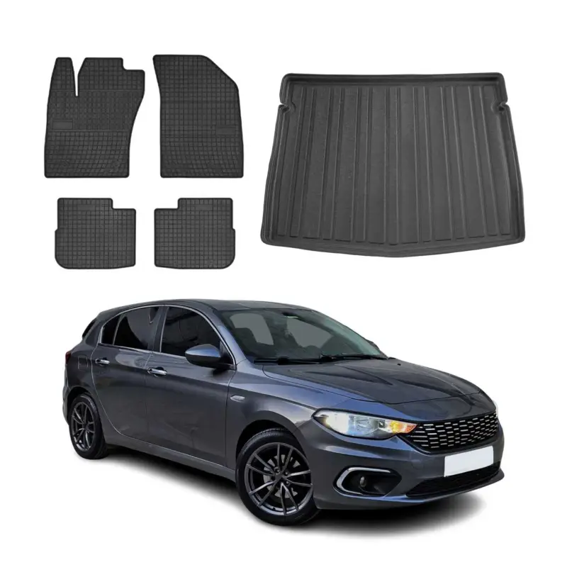 Preiswert Fußmatten & Kofferraumwanne Set für Fiat Tipo Schrägheck 2015-2026 Gummi 5x