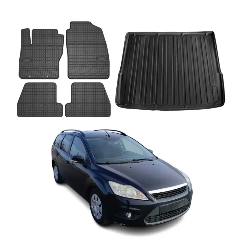 Fußmatten & Kofferraumwanne Set für Ford Focus mk2 2004-2011 Turnier Gummi 5x Sichere Zahlung