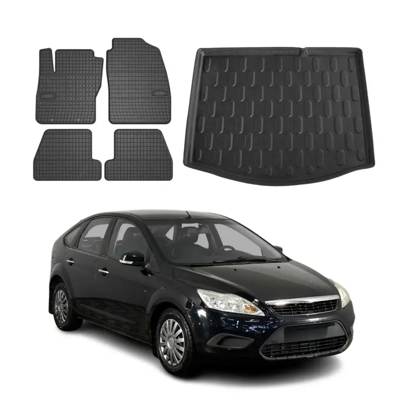 Fußmatten & Kofferraumwanne Set für Ford Focus mk2 2004-2011 Fünftürer Gummi 5x Online Kaufen