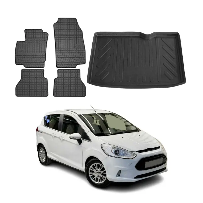 Sonderaktion Fußmatten & Kofferraumwanne Set für Ford B-Max 2012-2024 Gummi TPE Schwarz 5x