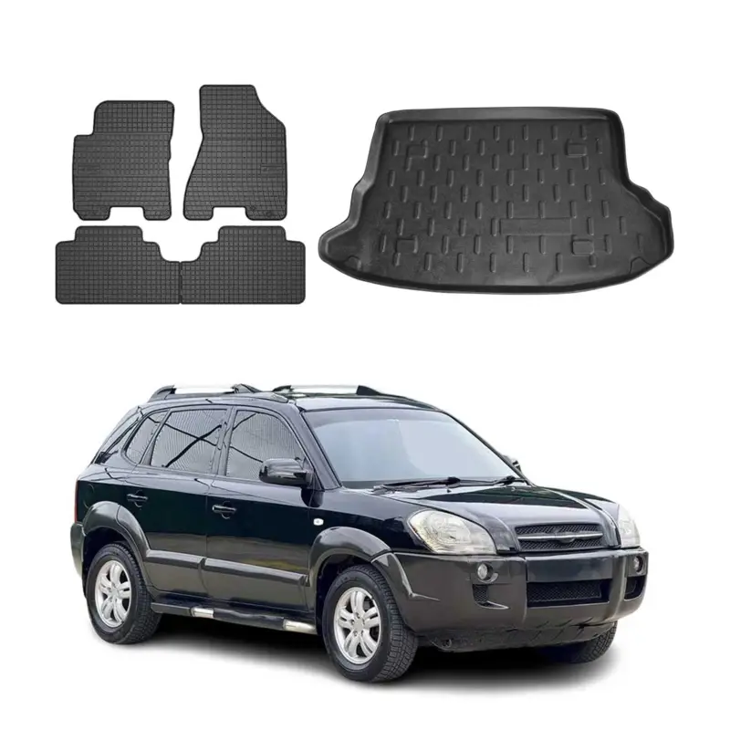 Letzte Chance Fußmatten & Kofferraumwanne Set für Hyundai Tucson 2004-2010 Gummi Schwarz 5x