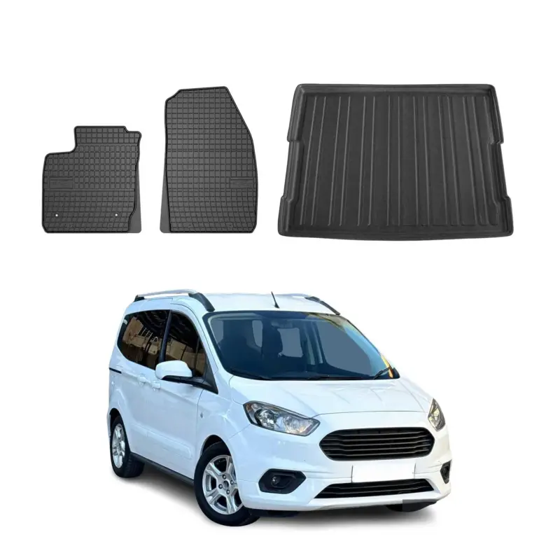 Neue Ware Fußmatten & Kofferraumwanne Set für Ford Tourneo Courier 2014-2024 Gummi 3x