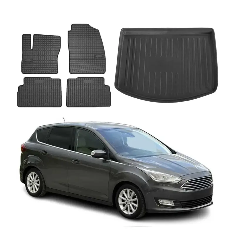 Fußmatten & Kofferraumwanne Set für Ford C-Max 2010-2019 5tür Gummi Schwarz 5x Neu Im Sortiment