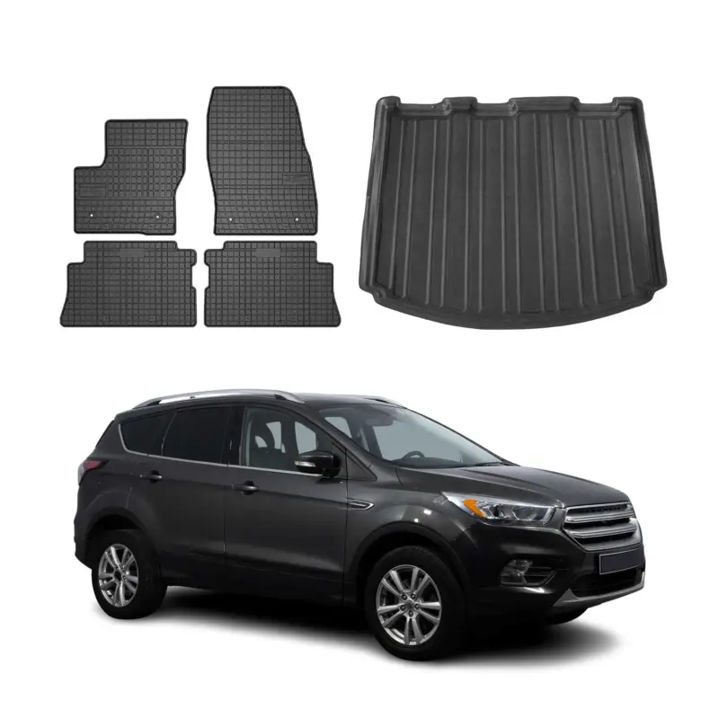 Fußmatten & Kofferraumwanne Set für Ford Kuga II 2012-2019 Gummi TPE Schwarz Knallerangebot