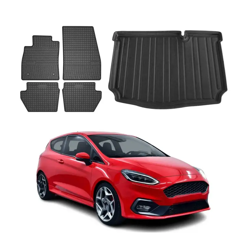 Geprüft Fußmatten & Kofferraumwanne Set für Ford Fiesta 2018-2024 5tür Gummi Schwarz 5x