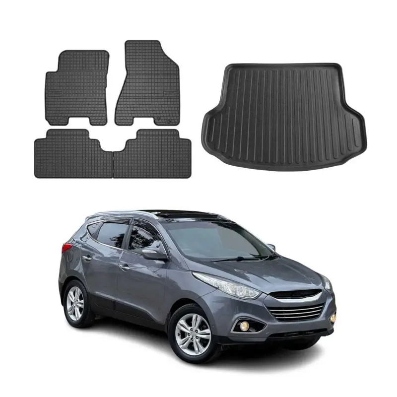 Fußmatten & Kofferraumwanne Set für Hyundai ix35 2009-2015 Gummi Schwarz 5x Highlight