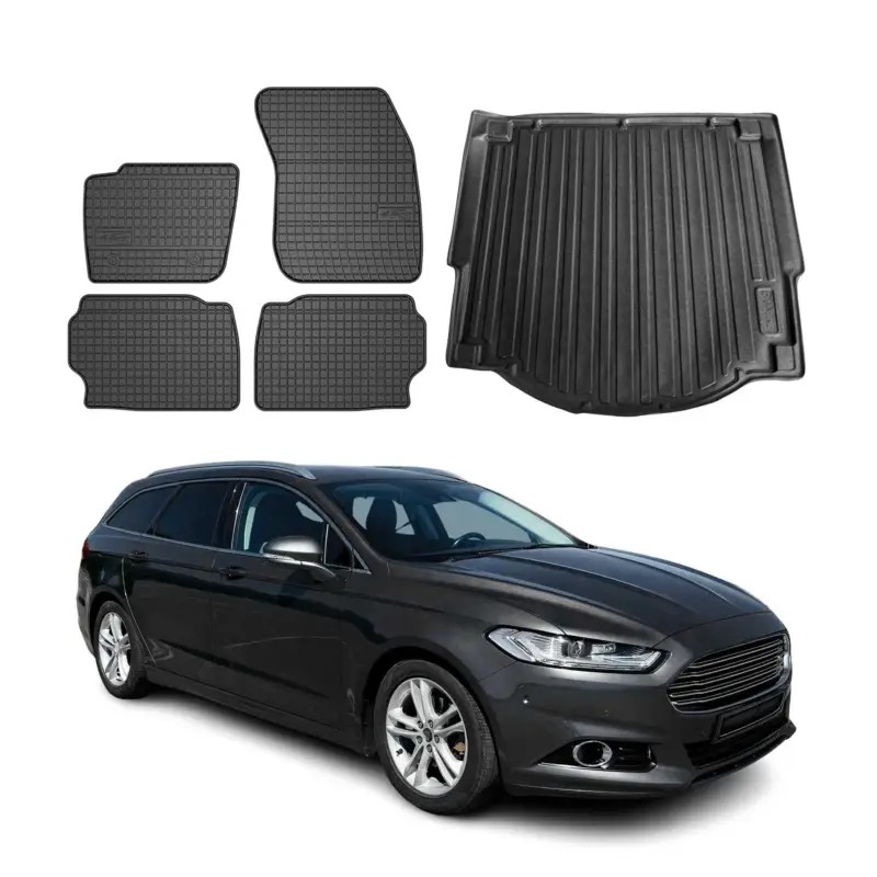 Fußmatten & Kofferraumwanne Set für Ford Mondeo mk5 Wagon 2014-22 Gummi Schwarz Echt
