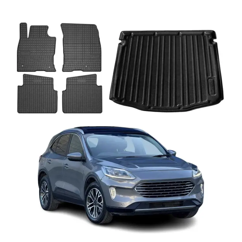 Sichere Zahlung Fußmatten & Kofferraumwanne Set für Ford Kuga III 2019-2026 Gummi TPE Schwarz 5x