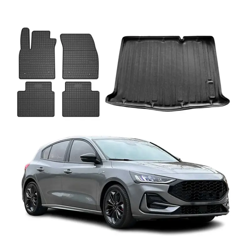 Günstig Fußmatten & Kofferraumwanne Set für Ford Focus Schrägheck 2019-2025 Fünftürer 5x
