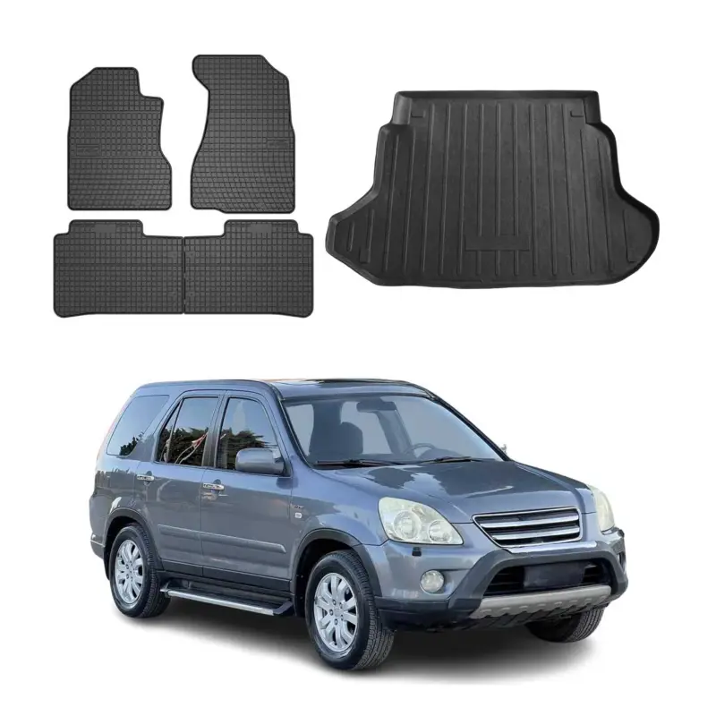 Ausverkauf Fußmatten & Kofferraumwanne Set für Honda CR-V 2001-2006 Gummi TPE Schwarz 5x