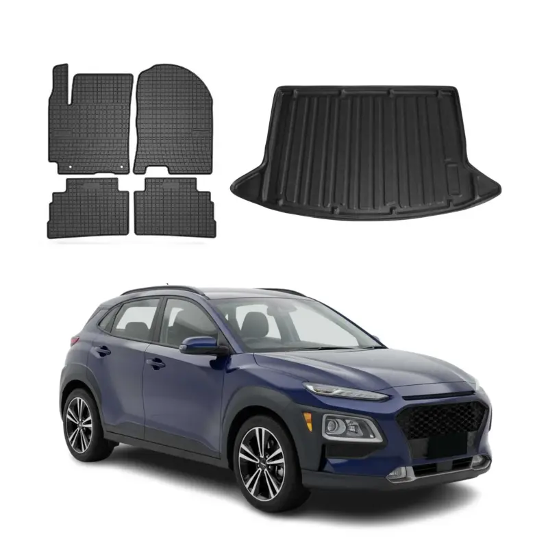 Beliebt Fußmatten & Kofferraumwanne Set für Hyundai Kona 2018-2023 Gummi TPE Schwarz 5x