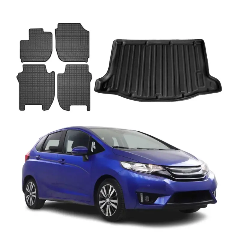 Fußmatten & Kofferraumwanne Set für Honda Jazz 2015-2020 Gummi TPE Schwarz 5x Billig
