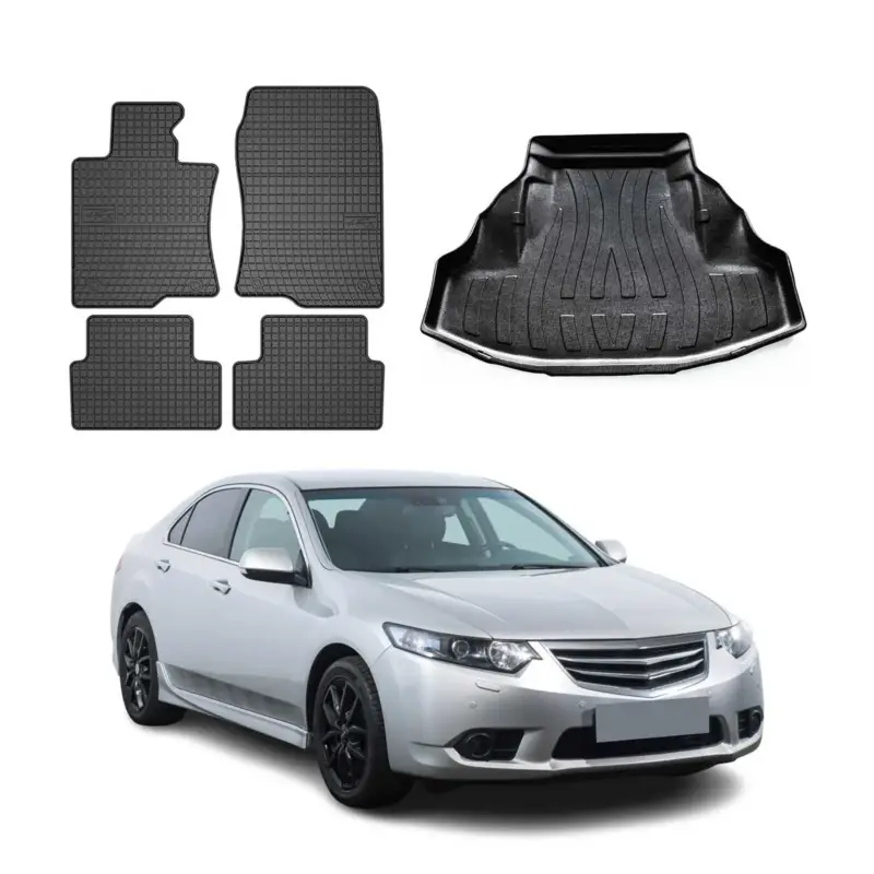 Bestseller Fußmatten & Kofferraumwanne Set für Honda Accord 2008-2015 Gummi TPE Schwarz 5x
