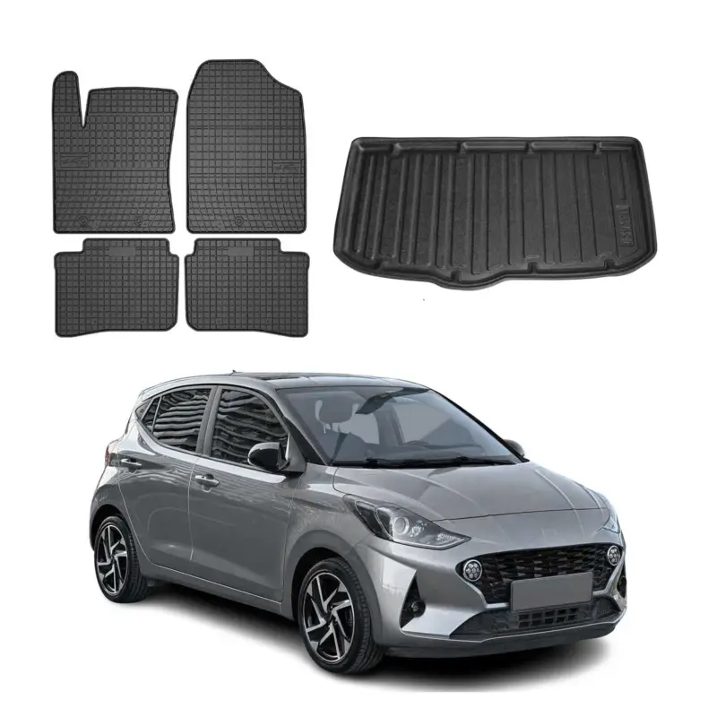 Preisreduziert Fußmatten & Kofferraumwanne Set für Hyundai i10 2020-2026 Gummi TPE Schwarz 5x