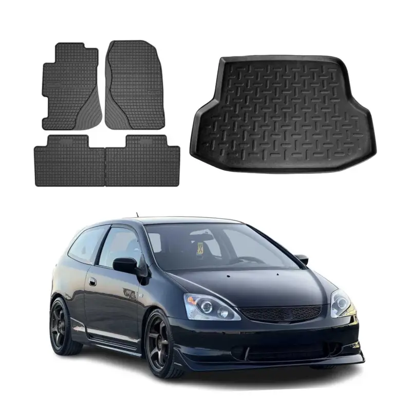 Super-Preis Fußmatten & Kofferraumwanne Set für Honda Civic Stufenheck 2000-2006 Gummi 5x