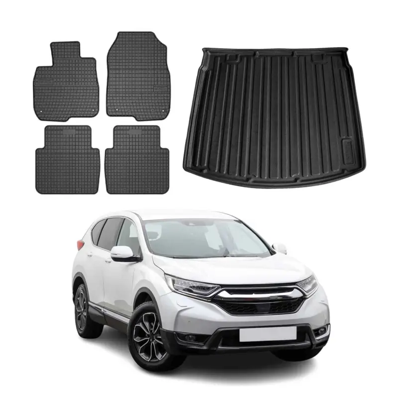 Fußmatten & Kofferraumwanne Set für Honda CR-V 2017-2022 Gummi Schwarz TPE 5x Echt