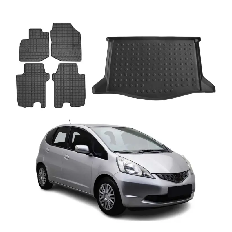 Fußmatten & Kofferraumwanne Set für Honda Jazz 2008-2015 Gummi TPE Schwarz 5x Jetzt Kaufen