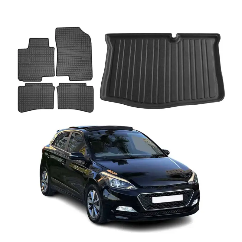 Sichere Zahlung Fußmatten & Kofferraumwanne Set für Hyundai i20 2014-2020 Gummi TPE Schwarz 5x