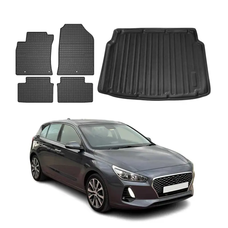Rabatt Fußmatten & Kofferraumwanne Set für Hyundai i30 Schrägheck 2017-2026 Gummi 5x