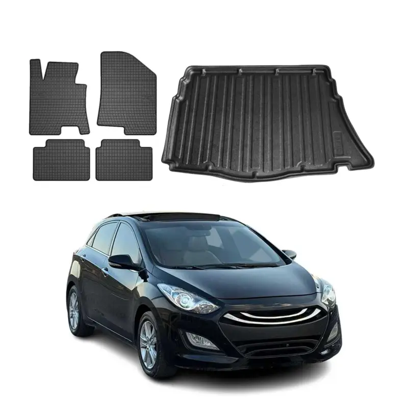 Knallerangebot Fußmatten & Kofferraumwanne Set für Hyundai i30 Schrägheck 2012-2016 Schwarz 5x