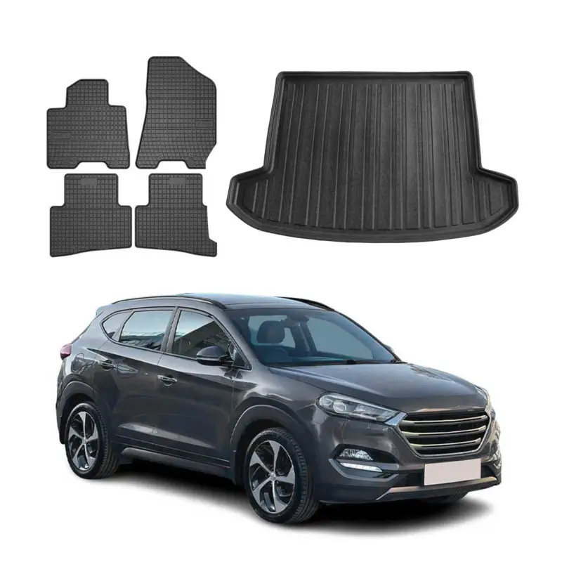 Markenprodukt Fußmatten & Kofferraumwanne Set für Hyundai Tucson 2015-2020 Gummi Schwarz 5x