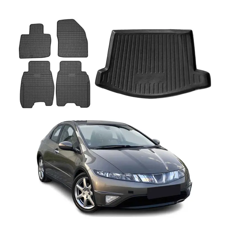 Direkt Vom Hersteller Fußmatten & Kofferraumwanne Set für Honda Civic Schrägheck 2005-2012 Gummi 5x