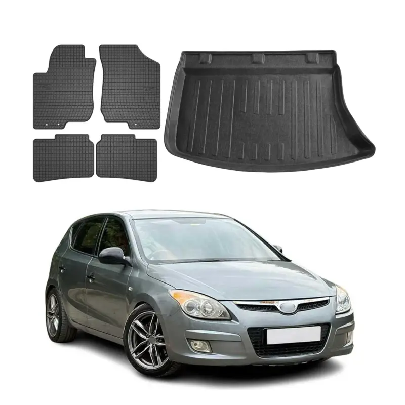Garantierte Lieferung Fußmatten & Kofferraumwanne Set für Hyundai i30 2007-2012 Gummi TPE Schwarz 5x