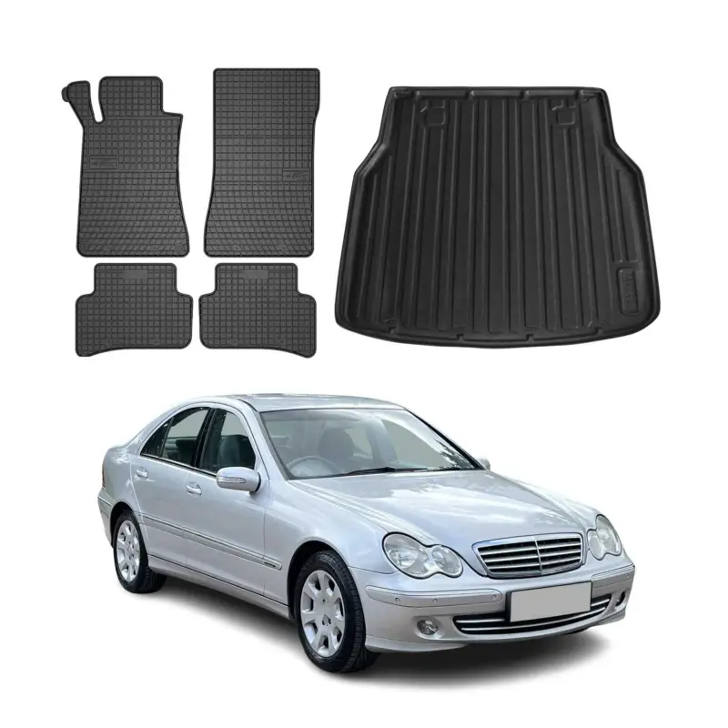 Finale Aktion Fußmatten & Kofferraumwanne Set für Mercedes C Klasse S203 2001-2007 Gummi 5x