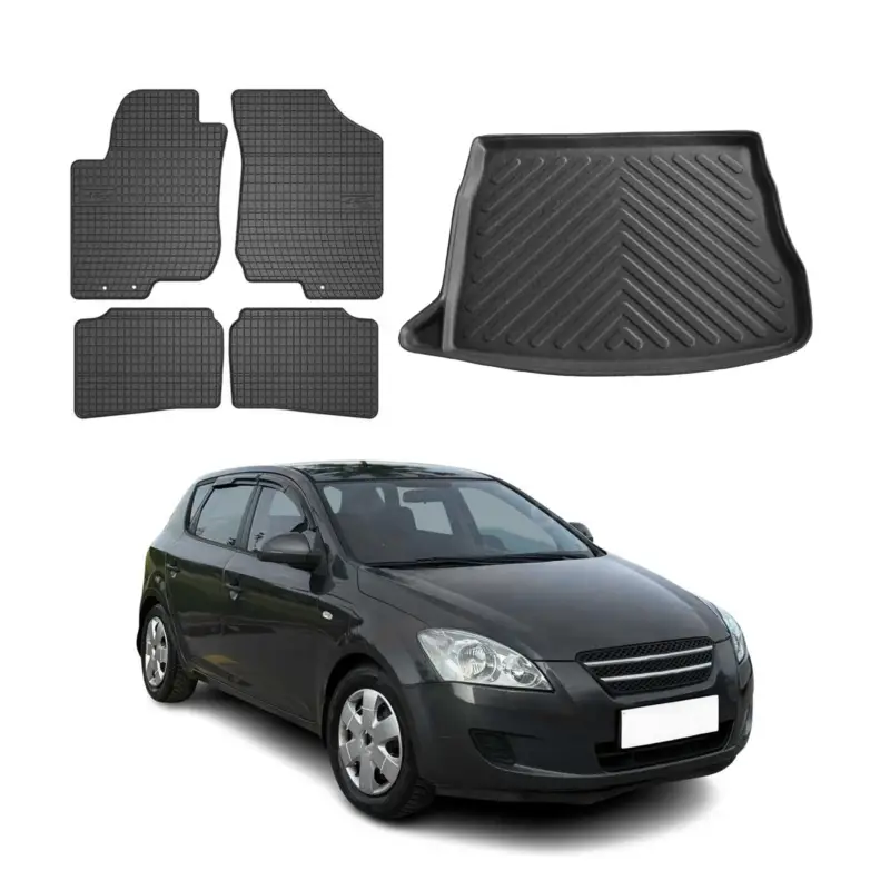 Expressversand Fußmatten & Kofferraumwanne Set für Kia Ceed 2006-2012 Gummi TPE Schwarz 5x