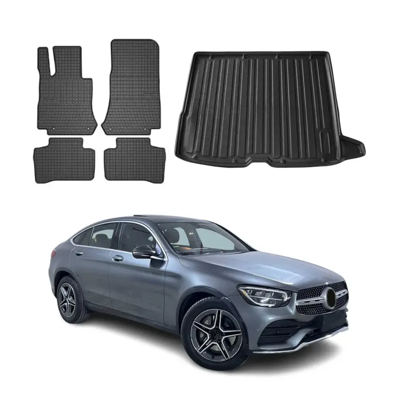 Meistverkauft Fußmatten & Kofferraumwanne Set für Mercedes GLC 2015-2022 Gummi TPE Schwarz 5x