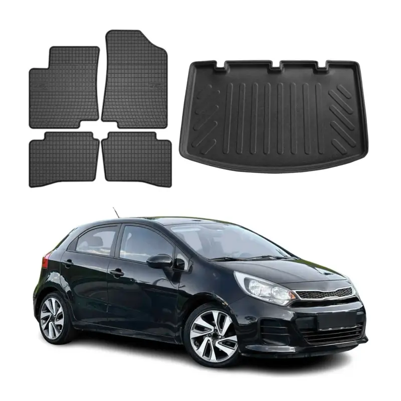 Sichere Zahlung Fußmatten & Kofferraumwanne Set für Kia Rio Schrägheck 2011-2017 Gummi 5x