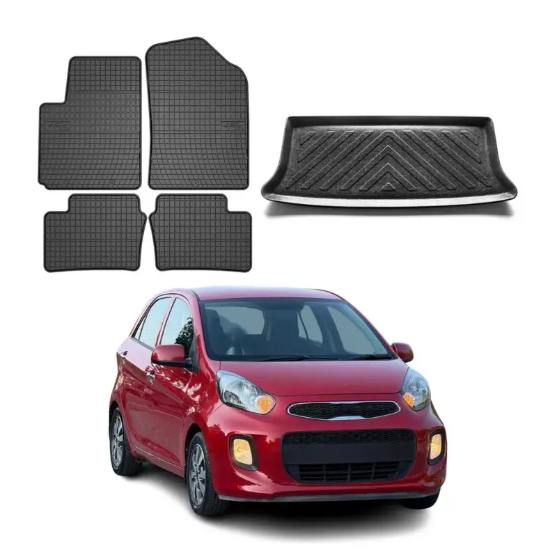 Fußmatten & Kofferraumwanne Set für Kia Picanto 5tür 2011-2017 5tür Gummi Neuheit